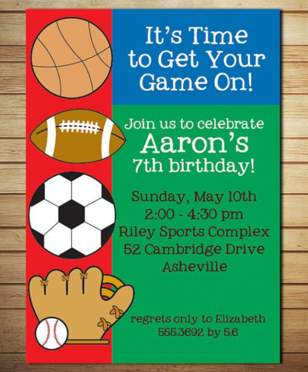 Desain undangan dengan tema olahraga favorit anak